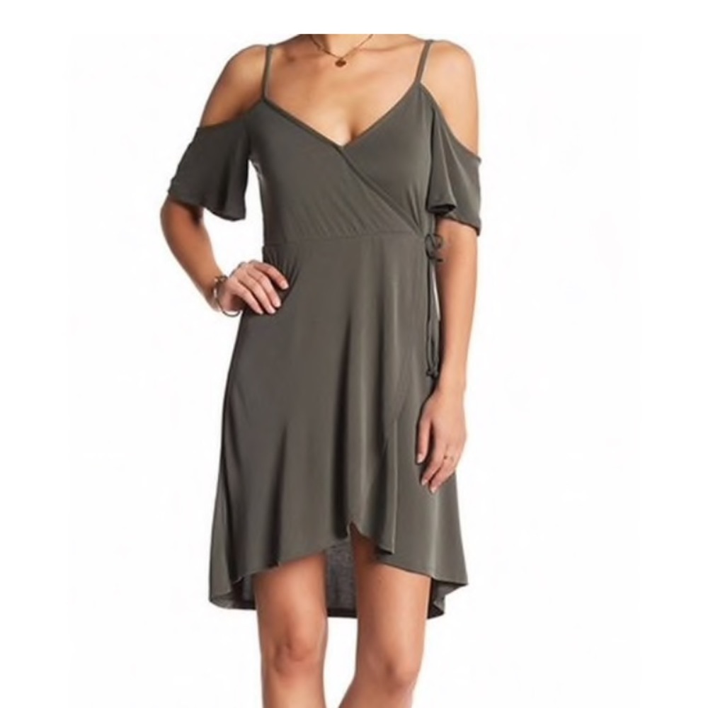 Socialite Green Olive Cold-Shoulder Dress